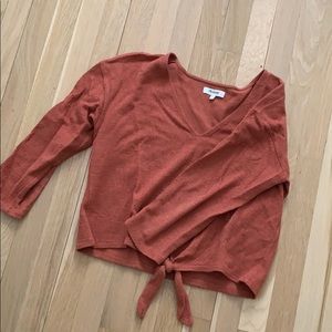 3/4 sleeve orange tie front blouse